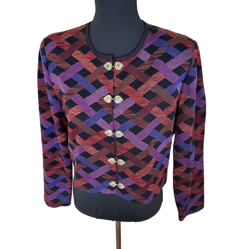 Vintage Positive Attitude Womens Geometric Cardigan Sweater Large 1980s Career